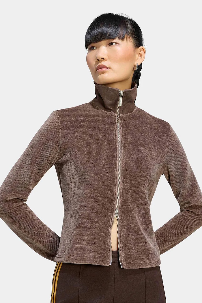Sweter rozpinany damski Chenille Zip Up adidas Originals LF6540 brązowy