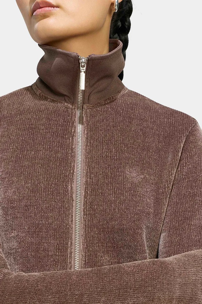 Sweter rozpinany damski Chenille Zip Up adidas Originals brązowy LF6540