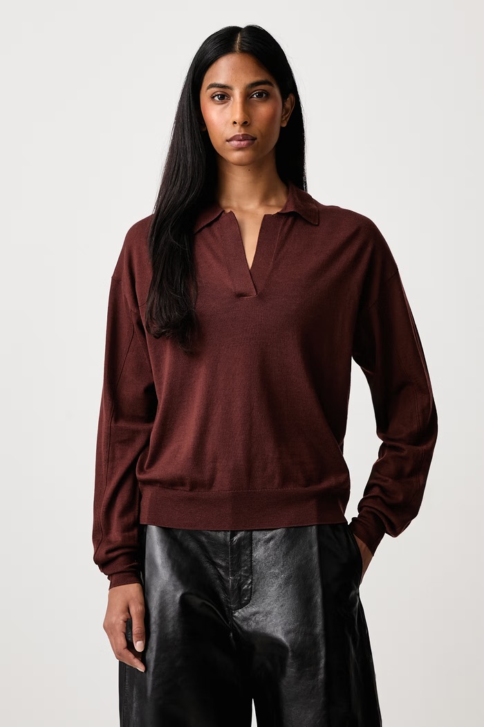Soeur Sweter damski z wełny merino FLEMING brązowy PUL0279FLEMING