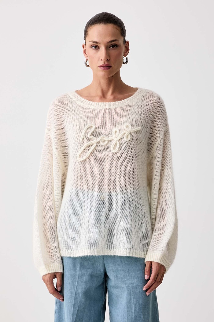 BOSS Orange Sweter damski z wełną C_Farazena beżowy 50570093