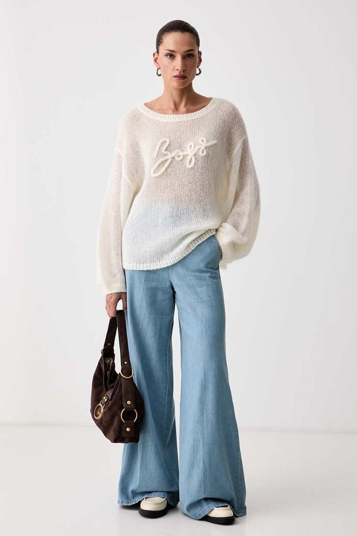 BOSS Orange Sweter damski z wełną C_Farazena 50570093 beżowy AW26
