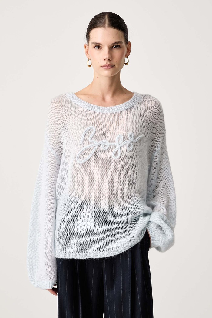 BOSS Orange Sweter damski z wełną C_Farazena niebieski 50570093