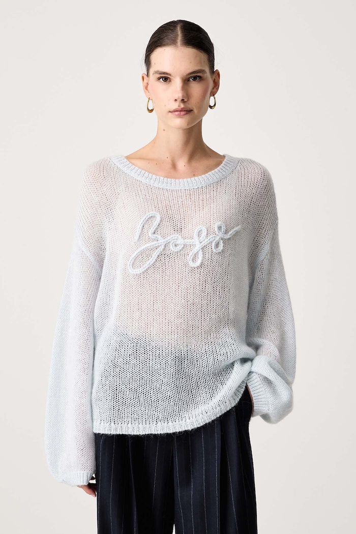 BOSS Orange Sweter damski z wełną C_Farazena niebieski 50570093