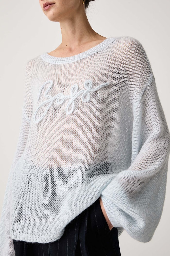 Sweter damski z wełną C_Farazena BOSS Orange 50570093 niebieski