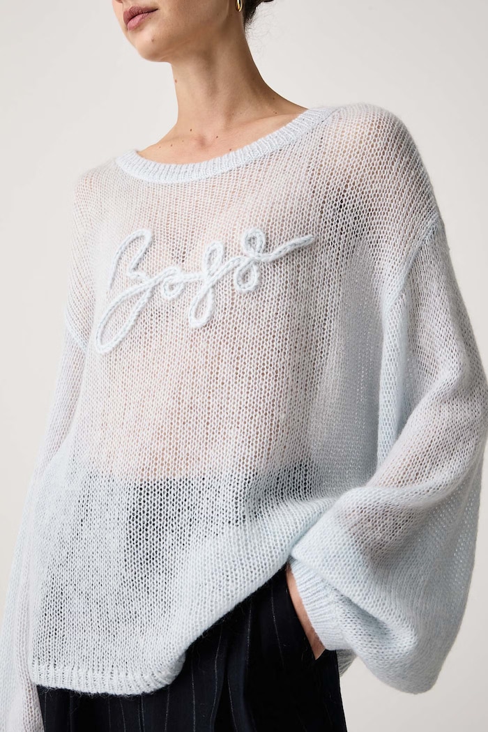 Sweter damski z wełną C_Farazena BOSS Orange 50570093 niebieski