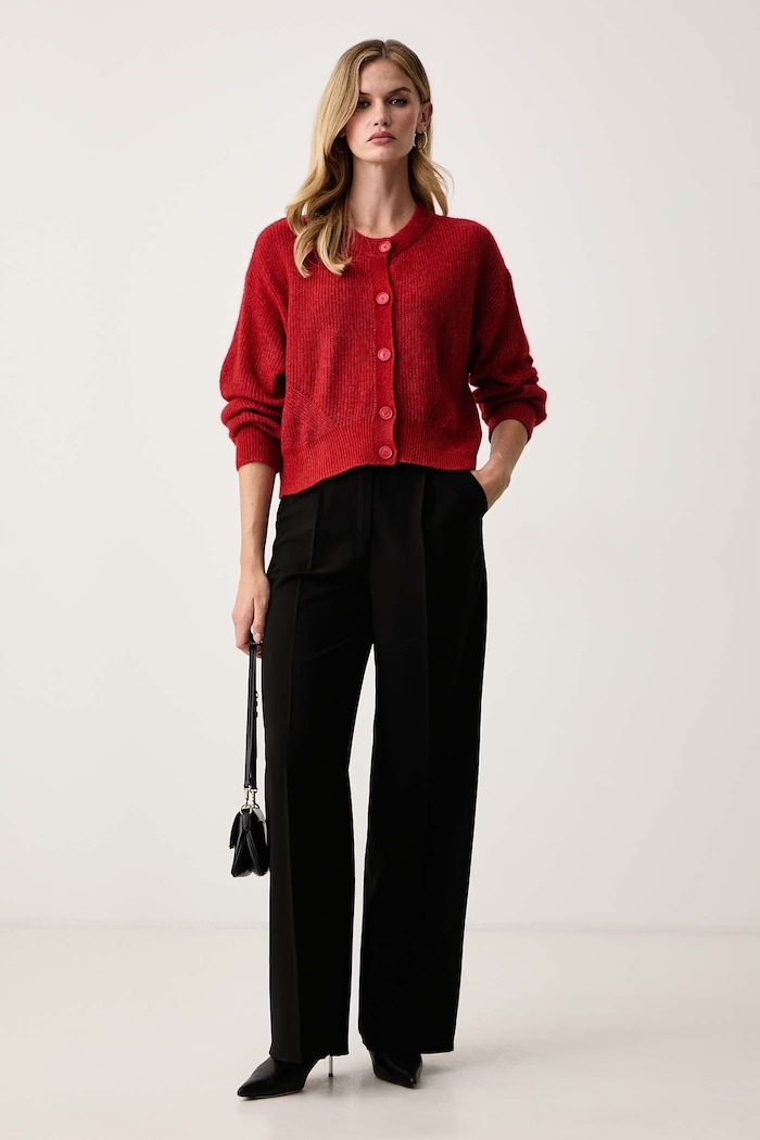 BOSS Orange Kardigán dámsky s vlnou C_Fernard_1 50569886 červená AW26