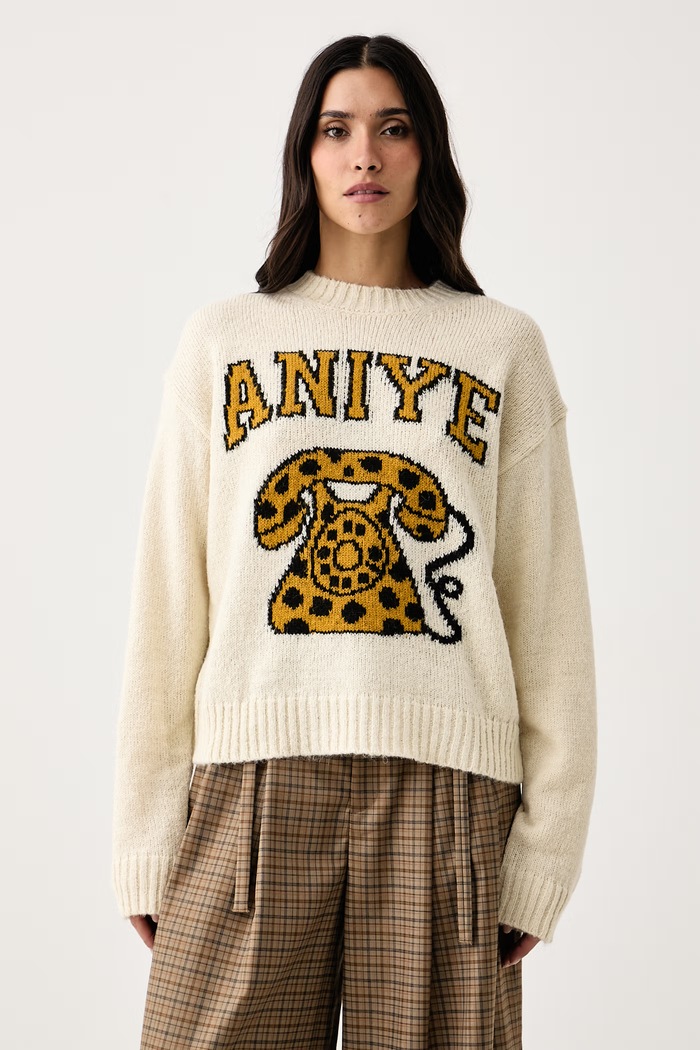 Aniye By Sweter damski z dodatkiem wełny Telephone beżowy 181504