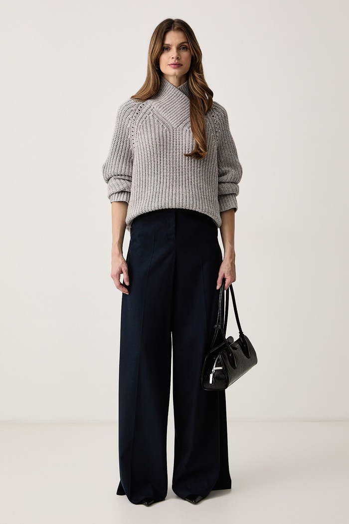 BOSS Sweter damski wełniany Feryssal 50571408 szary AW26