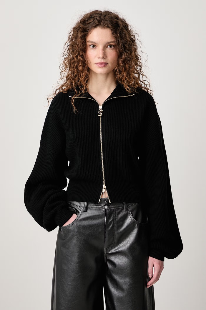 Sportmax Balco kardigan damski z dodatkiem kaszmiru czarny 2622346022600