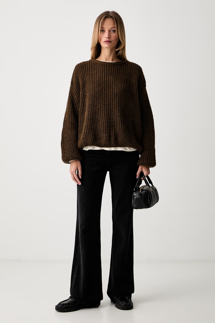 American Vintage sweter damski z wełną CYR18A brązowy AW26
