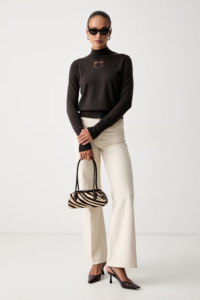 Pinko sweter damski z wełną 107921.A18M brązowy AW26