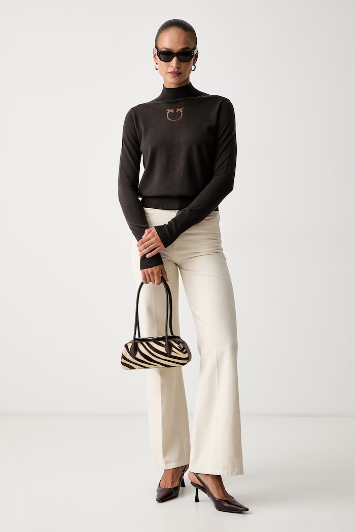 Pinko sweter damski z wełną 107921.A18M brązowy AW26