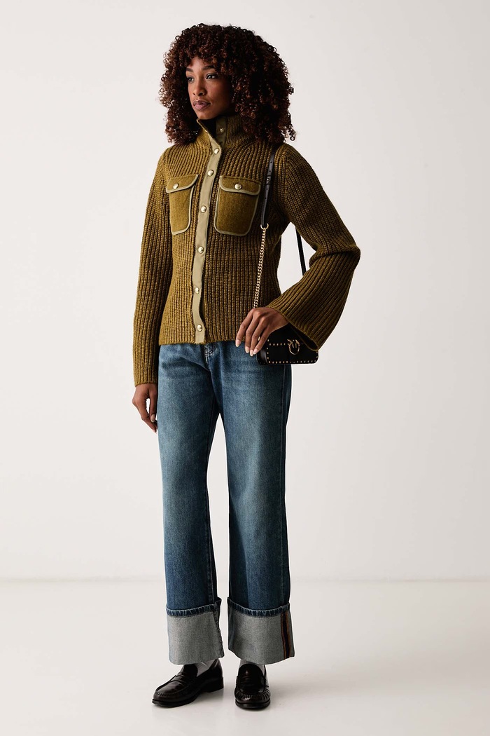 Pinko Kardigan damski z wełną 107802.A3OH zielony AW26