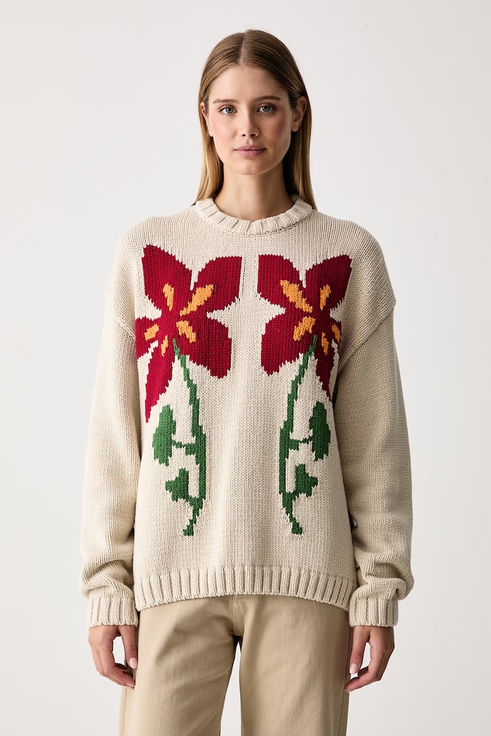 Napapijri Sweter damski z bawełną Bloom beżowy NP0A8AHTN5E1