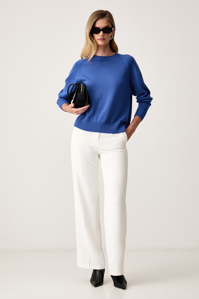 MM by Max Mara sweter damski wełniany MMLVIRGOLA 2626366138600 niebieski AW26