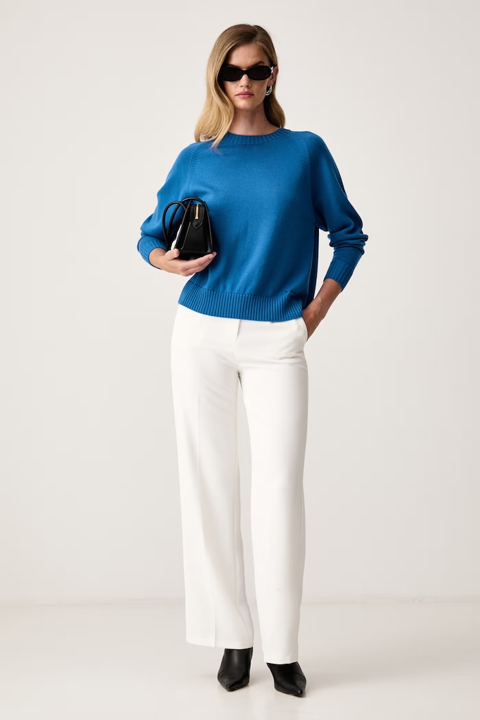 MM by Max Mara Sweter damski wełniany MMLVIRGOLA 2626366138600 niebieski AW26