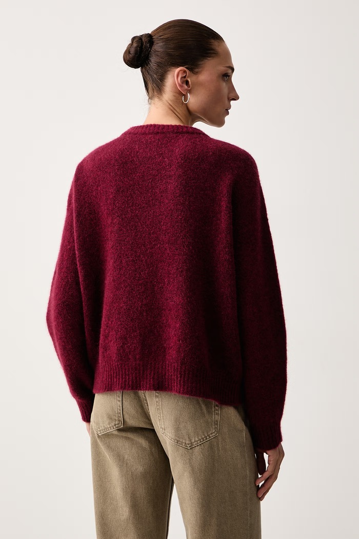 Odzież Weekend Max Mara Sweter damski z dodatkiem wełny WKDTUONO 2625366152600 bordowy