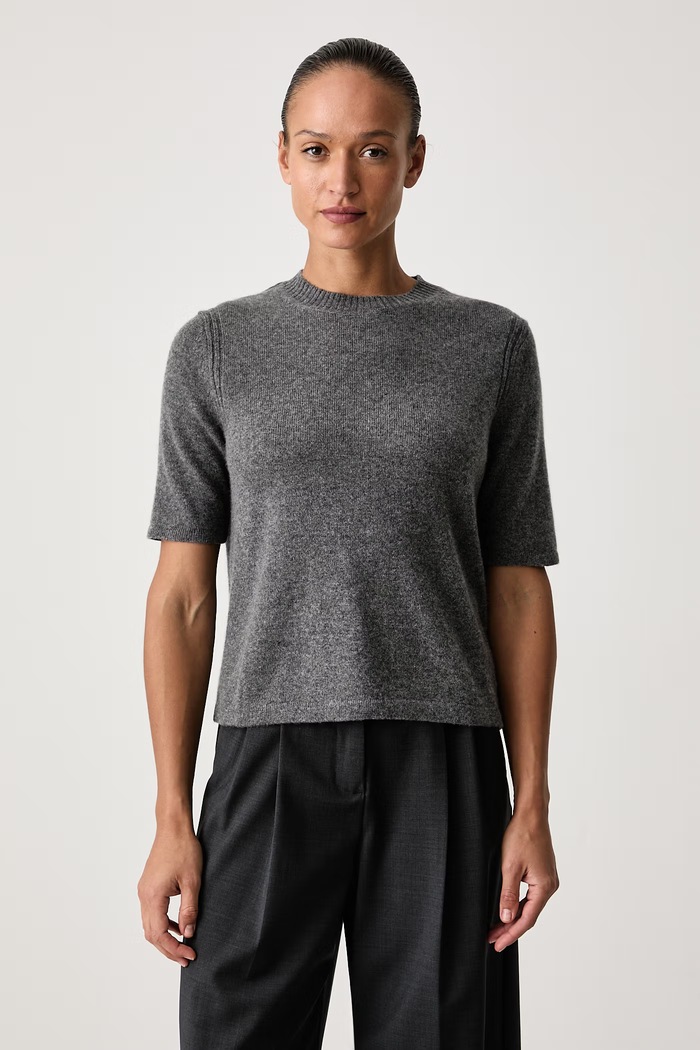 Weekend Max Mara Sweter z krótkim rękawem damski kaszmirowy WKDANANAS szary 2625366012600
