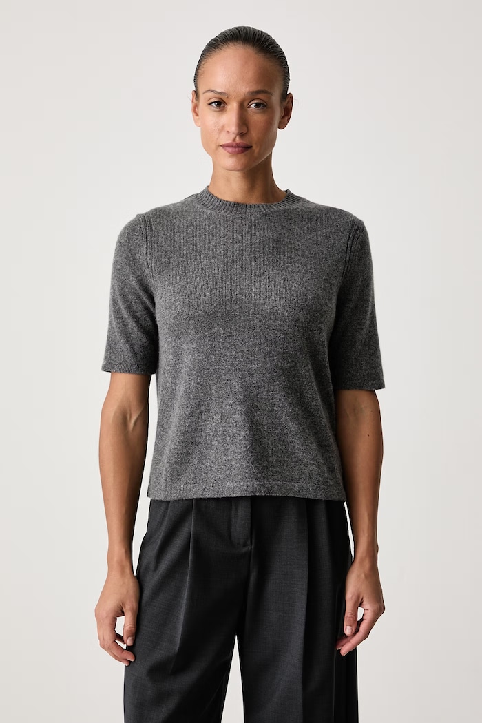 Weekend Max Mara Sweter z krótkim rękawem damski kaszmirowy WKDANANAS szary 2625366012600