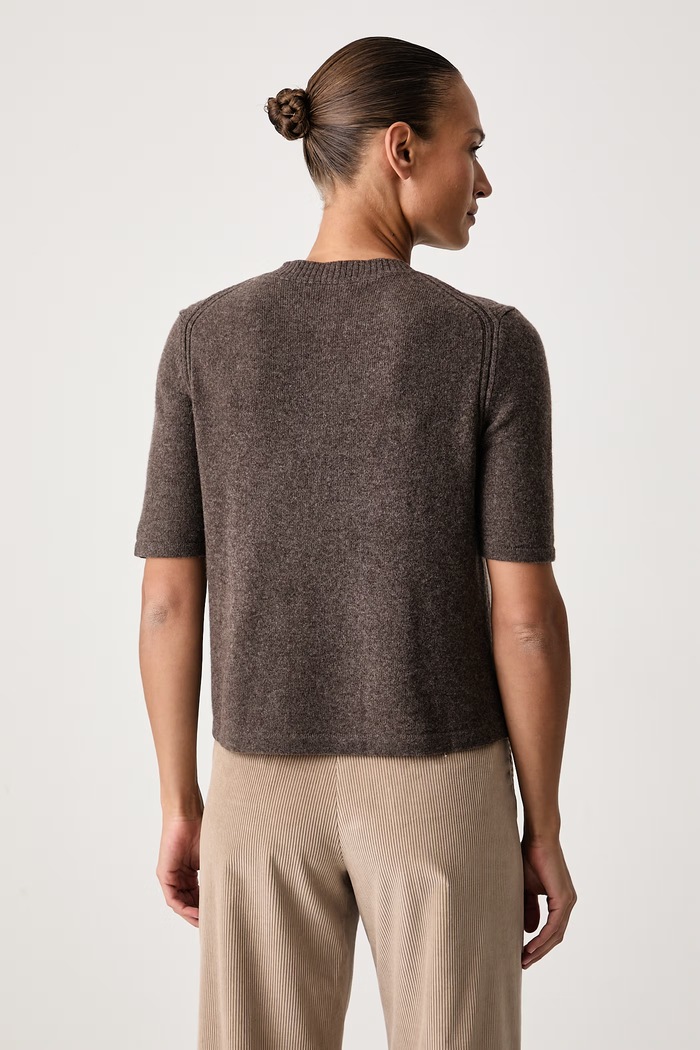 Odzież Weekend Max Mara Sweter z krótkim rękawem damski kaszmirowy WKDANANAS 2625366012600 brązowy