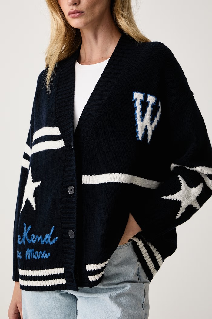Kardigan damski wełniany WKDBELGIO Weekend Max Mara 2625346072600 granatowy