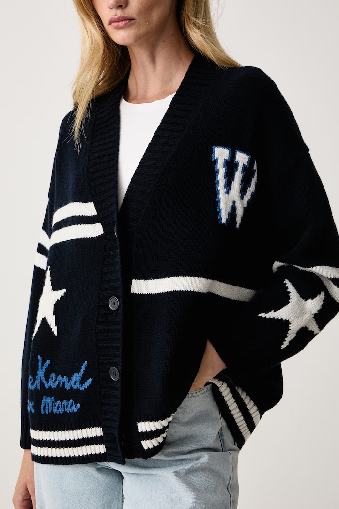 Kardigan damski wełniany WKDBELGIO Weekend Max Mara 2625346072600 granatowy