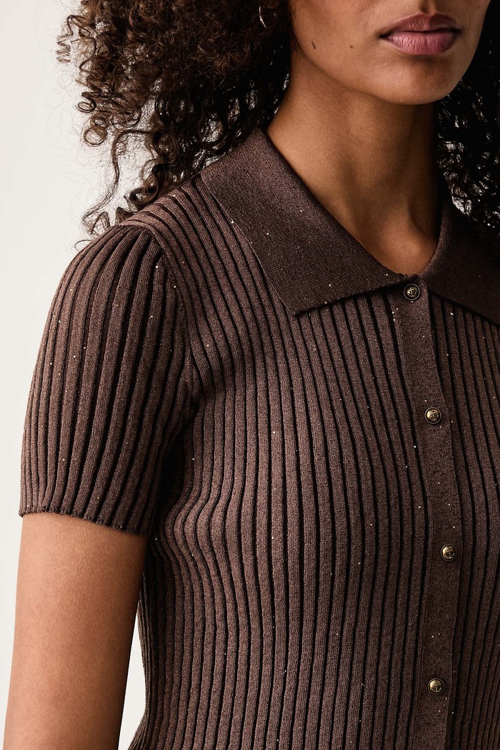 Sweter rozpinany damski z dodatkiem lnu Miss Sixty 6M3RJ02400 brązowy