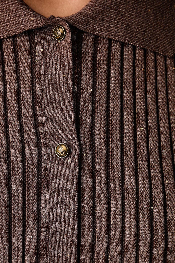 Sweter rozpinany damski z dodatkiem lnu Miss Sixty brązowy 6M3RJ02400