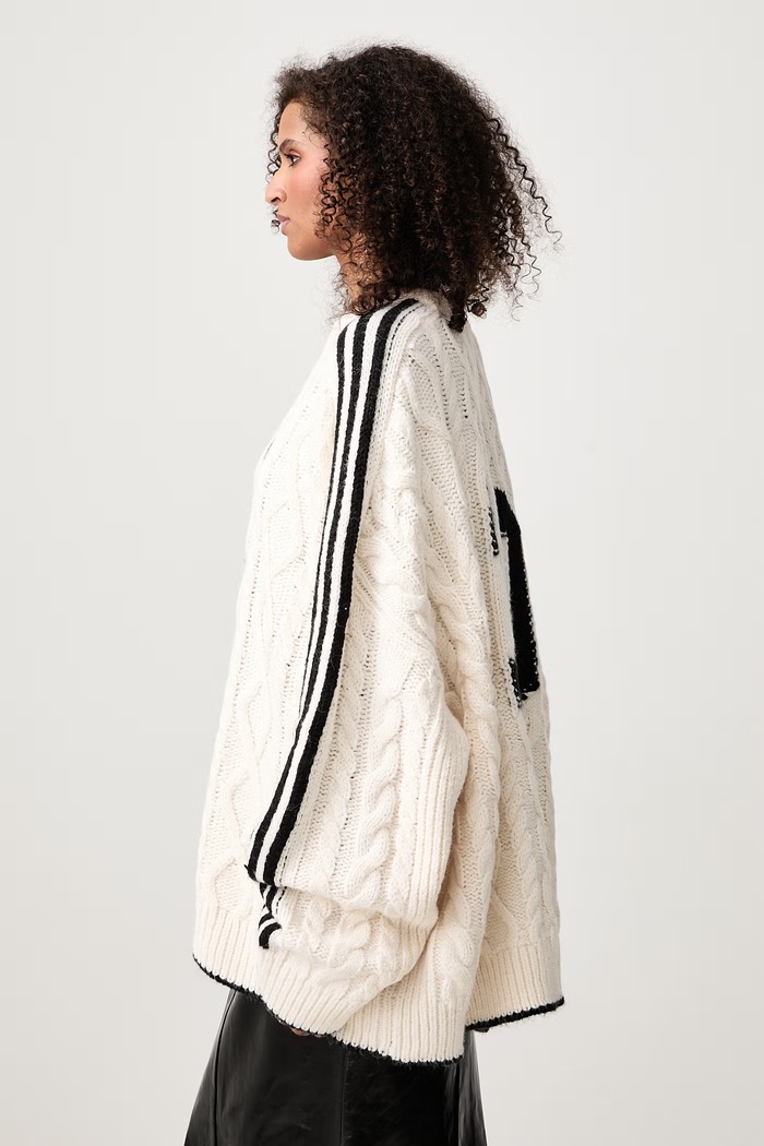 Cableknit sweter damski adidas Originals KR9620 beżowy