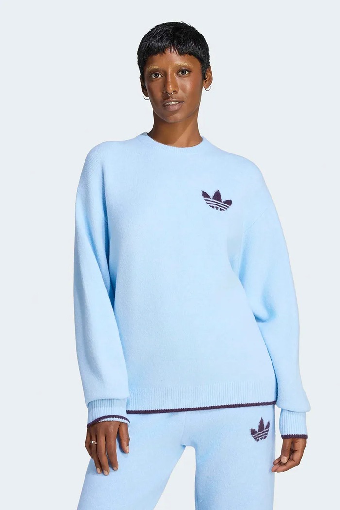adidas Originals Sweter damski z dodatkiem wełny Essentials niebieski LF6548