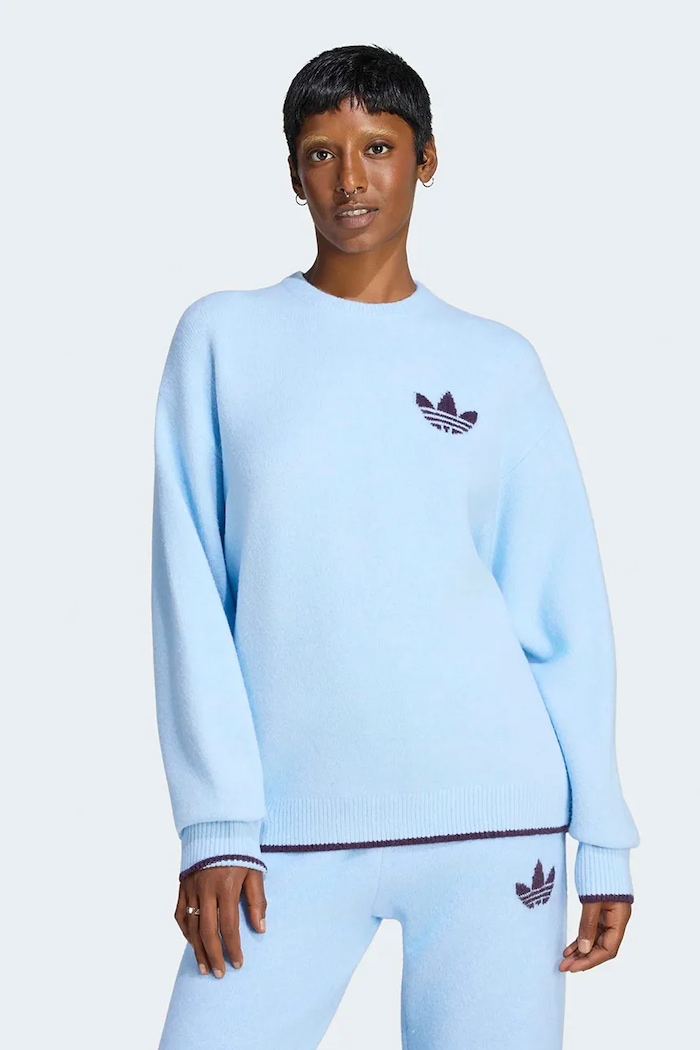 adidas Originals Sweter damski z dodatkiem wełny Essentials niebieski LF6548