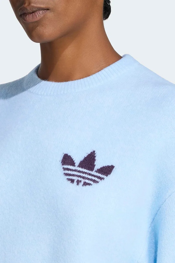 Sweter damski z dodatkiem wełny Essentials adidas Originals LF6548 niebieski