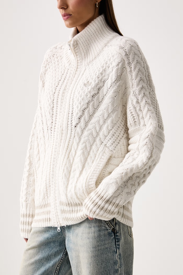 Sweter rozpinany damski Cable Knit Firebird adidas Originals KT2290 beżowy