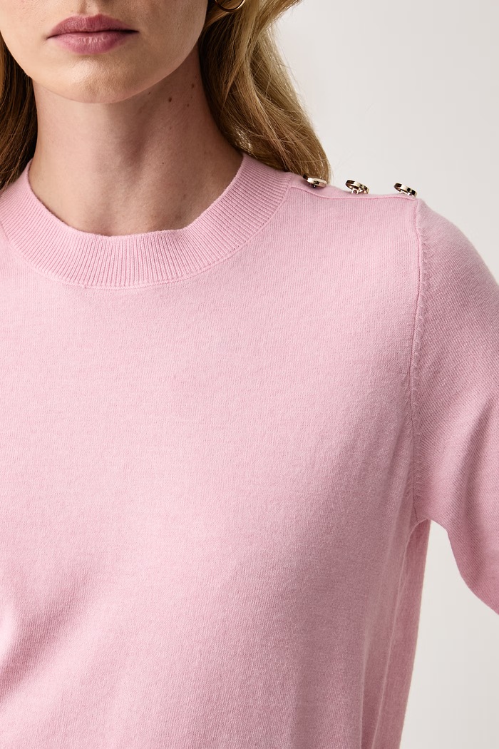 Sweter z krótkim rękawem damski z dodatkiem wełny Morgan MPIKO różowy