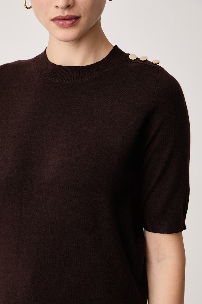 Sweter z krótkim rękawem damski z dodatkiem wełny Morgan MPIKO brązowy