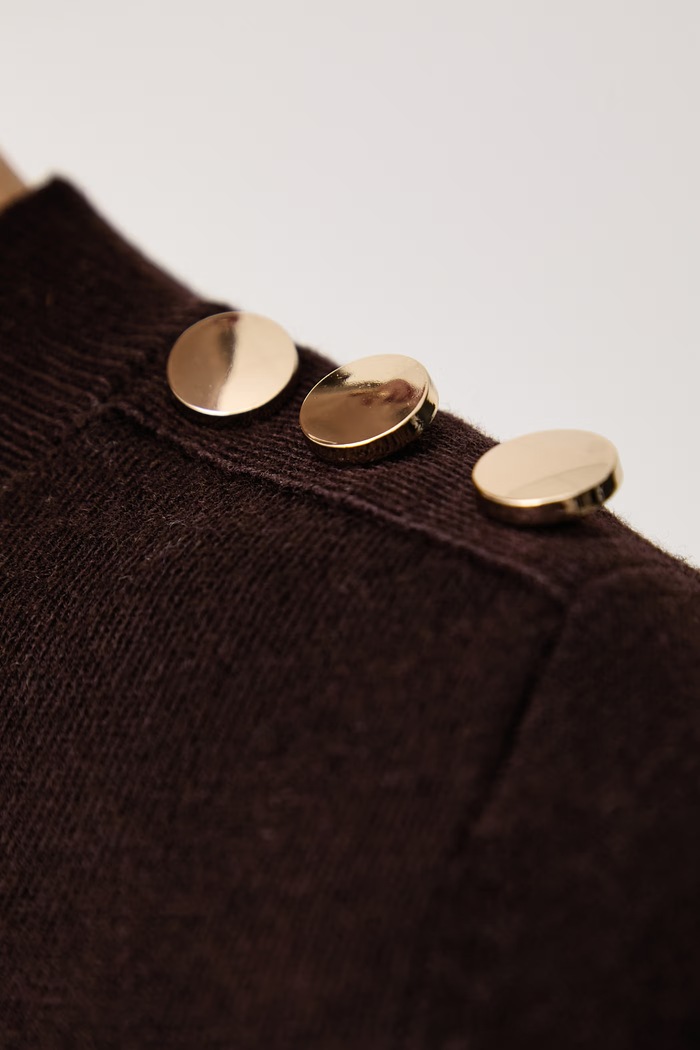 Sweter z krótkim rękawem damski z dodatkiem wełny Morgan brązowy MPIKO