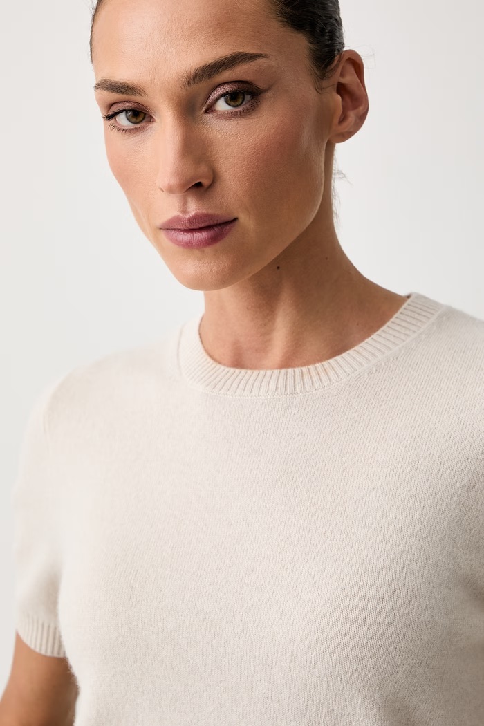 Seventy Venezia sweter z krótkim rękawem damski kaszmirowy beżowy MT4229.900357