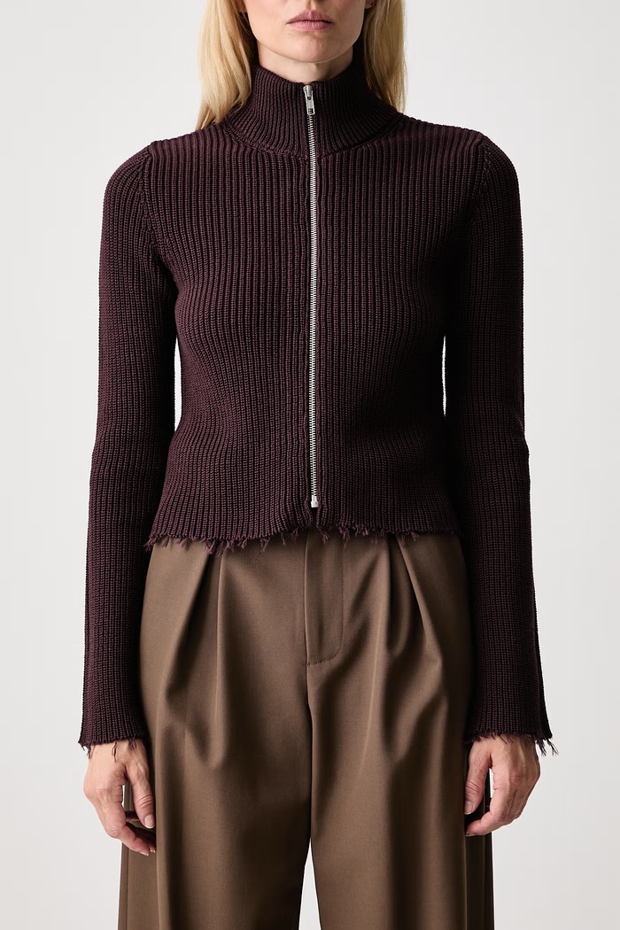 MM6 Maison Margiela sweter rozpinany damski bawełniany S52AM0309.M13039 brązowy