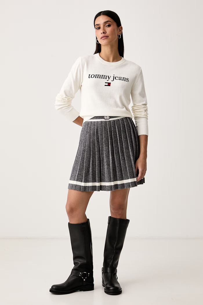 Tommy Jeans Sweter damski z dodatkiem wełny DW0DW23356 beżowy AW26