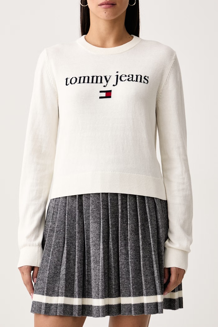 Sweter damski z dodatkiem wełny Tommy Jeans DW0DW23356 beżowy