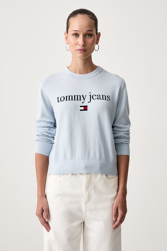 Tommy Jeans Sweter damski z dodatkiem wełny niebieski DW0DW23356