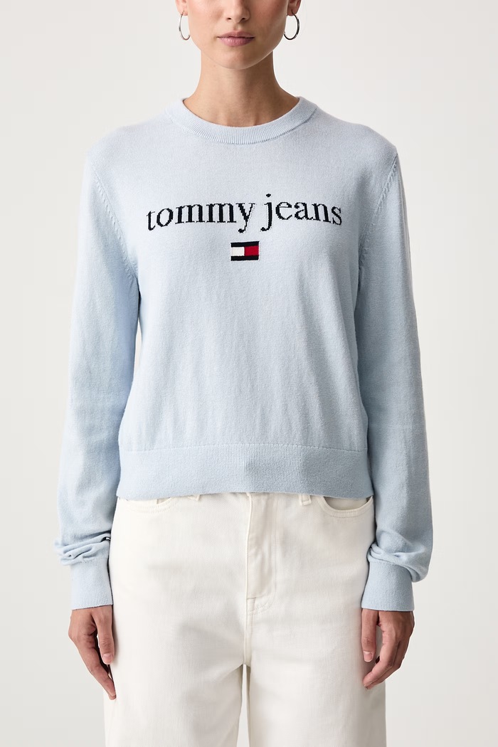 Sweter damski z dodatkiem wełny Tommy Jeans DW0DW23356 niebieski