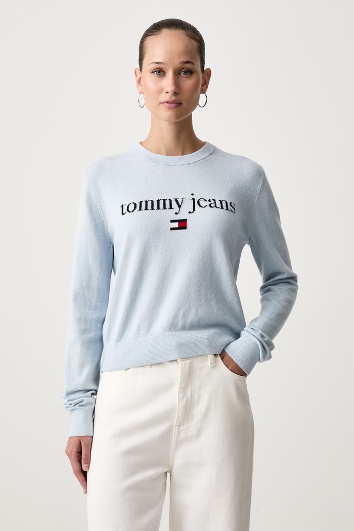 Sweter damski z dodatkiem wełny Tommy Jeans niebieski DW0DW23356