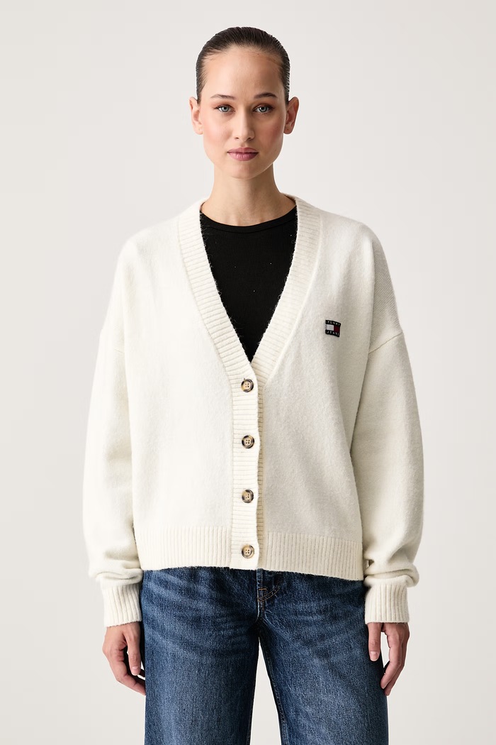 Tommy Jeans Kardigan ženski z dodatkom volne bež DW0DW23830