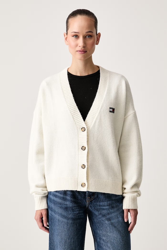 Tommy Jeans Kardigan ženski z dodatkom volne bež DW0DW23830