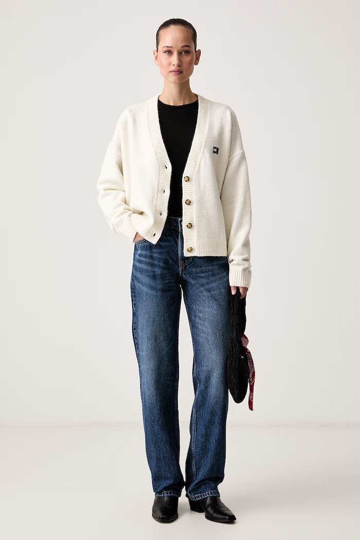 Tommy Jeans Kardigan ženski z dodatkom volne DW0DW23830 bež AW26