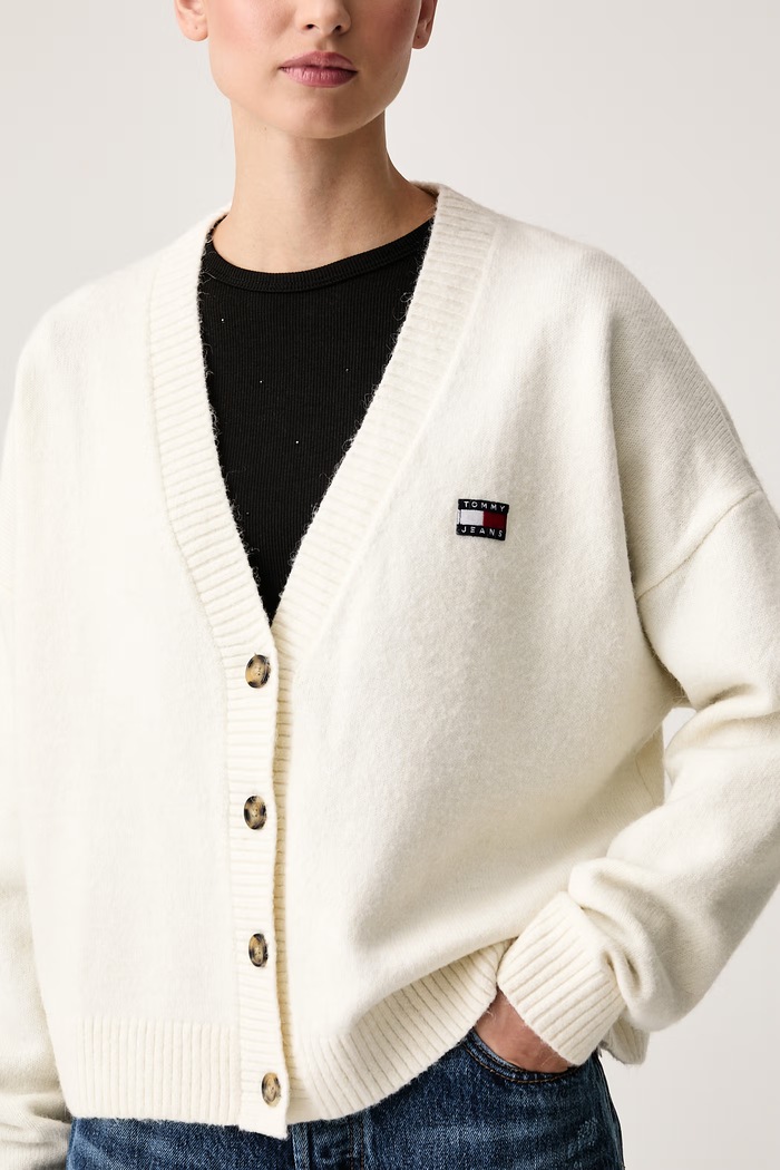 Kardigan ženski z dodatkom volne Tommy Jeans DW0DW23830 bež