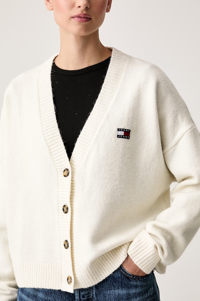 Kardigan ženski z dodatkom volne Tommy Jeans DW0DW23830 bež