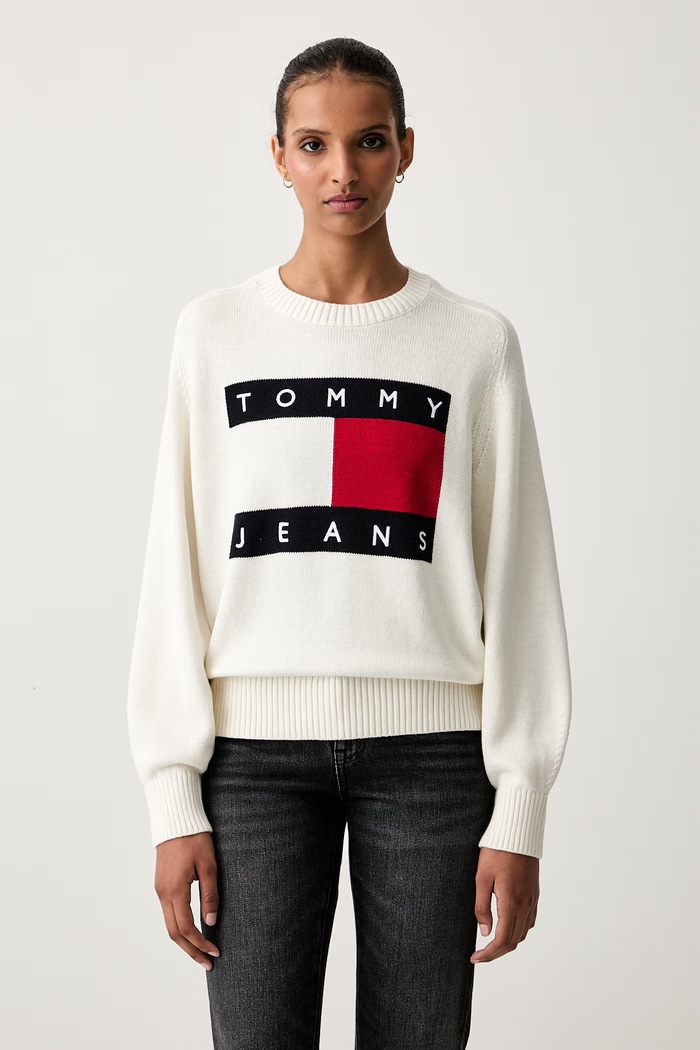 Tommy Jeans sweter damski z wełną beżowy DW0DW23450