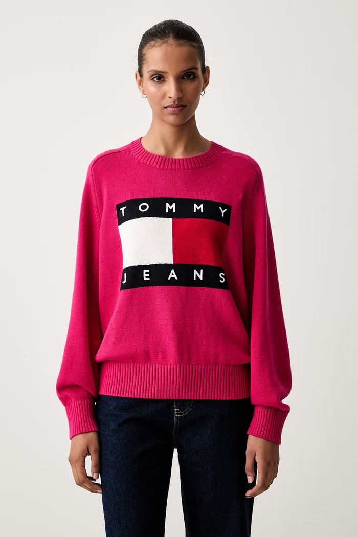 Tommy Jeans sweter damski z wełną różowy DW0DW23450
